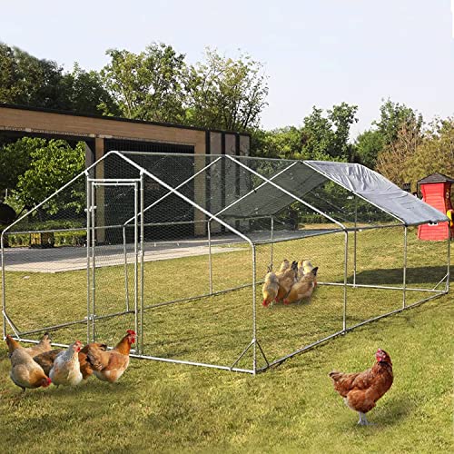 Large Metal Chicken Coop Walk-in Poultry Cage Heavy Duty Chicken Runs Hen House for Yard with Waterproof and Anti-UV Cover for Outdoor Farm Use(10’ W x 19.5’ L x 6.5’ H) - size: 19.5' L x 9.8' W x 6.4' H