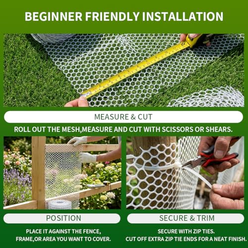 Plastic Chicken Wire Mesh Fence,Plastic Chicken Wire Roll 16in x 10ft,Garden Netting Fencing Barrier for Poultry, Animals, Pets and Balcony(White) - color: White, size: 16INx10FT