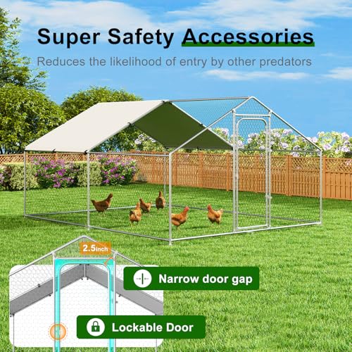 Large Metal Chicken Coop Run with Roosting Perch, 13x9.8x6.4 Outdoor Poultry Cage Pen with Waterproof and UV-Resistant Cover for Chickens Use, Spire Roof - size: 157.0"L x 118.0"W x 78.0"H