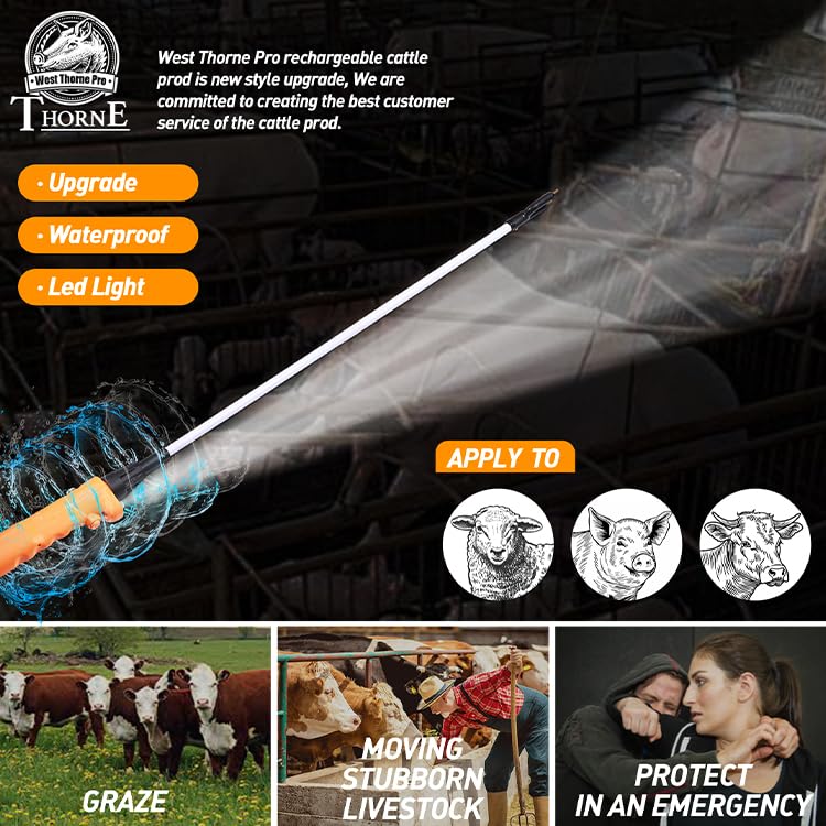 Cattle Prod, Waterproof Cattle Prod Stick with LED Light, Livestock Prod for Modern Livestock Management, X Series - style: 43.7''