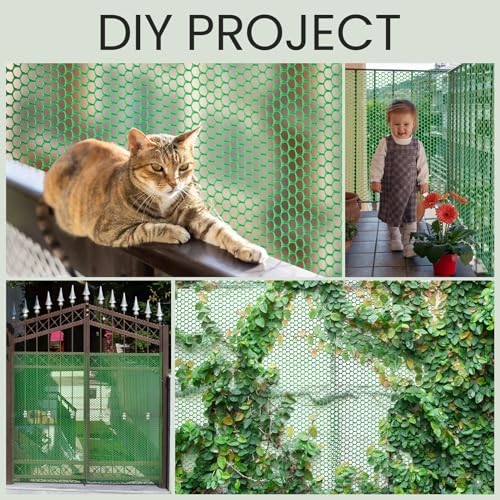Landical 6 Rolls Plastic Chicken Wire Fencing Mesh 120 x 15.7 Inch Each Plastic Mesh Fence with Zip Ties Hexagonal Poultry Netting Garden Fencing Cat and Bird Netting (Green) - color: Green