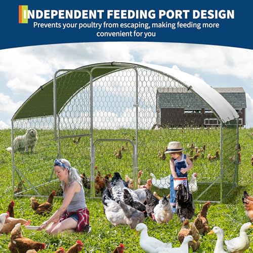 Garvee Large Metal Chicken Coop 6.5 ft Metal Chicken Run with Waterproof UV Resistant Cover & Double Doors, Walk-in Poultry Coop for Yard - size: 9.8' x 6.5' x 6.5'