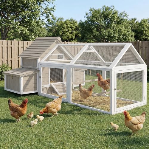 Large Chicken Coop with Run for 4-6 Chickens– Wooden Chicken House with 4 Nesting Boxes, Predator-Reinforced Design, 3 Roosting Perches, Poultry Hen Cage for Backyard Flock - style: 83"L x 58"W x 39.5"H