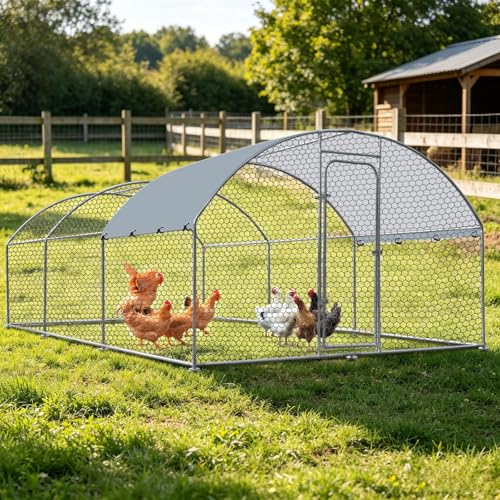 Outdoor Metal Chicken Coop Large Walk-in Poultry Cage Spire-Shaped Chicken Run with Waterproof and Anti-Ultraviolet Cover for Outside,Backyard and Farm,19.6' L*9.8' W*6.5' H - size: 235.2"L x 117.6"W x 78.0"H
