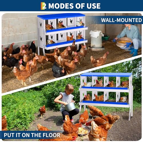 8 Compartment Chicken Nesting Box, Galvanized Steel Metal Laying Box with Removable Tray Roll-Out Egg Collection, Wall Mount Hen Roosting Box, Easy Egg Collection - color: Blue, size: 8 holes with legs
