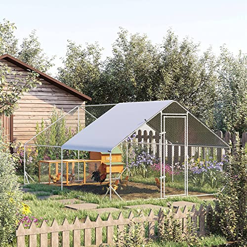 Large Metal Chicken Coop Run, Afqxf 13.1x9.8x6.4FT Outdoor Walk-in Poultry Cage Hen Playpen House with Waterproof Cover and Lockable Door for Outdoor Yard Farm - size: 157.5"L x 118.0"W x 77.0"H