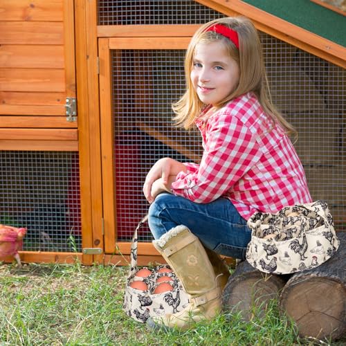 JarThenaAMCS 2Pcs Egg Bags with 7 Pouches Egg Collecting Basket Canvas Eggs Gathering Bags for Farmhouse Garden Coop Hen Chicken Duck Goose Eggs Storage, 8 x 2.6 Inch