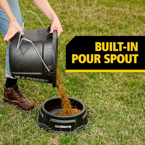 Rubbermaid Commercial Products Brute 5-Gallon 3-in-1 Flat-Back Feed Bucket with Hook-Hang-Carry Handle, RigidCell Strength, Pour Spout, USA Made for Horse & Livestock - size: 5 Gal, style: Bucket
