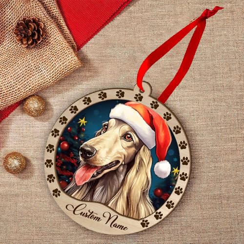 Personalized Afghan Hound Ornament, Afghan Hound Christmas Ornament, Custom Name Afghan Hound Dog Suncatcher for Christmas Tree - color: Afghan Hound
