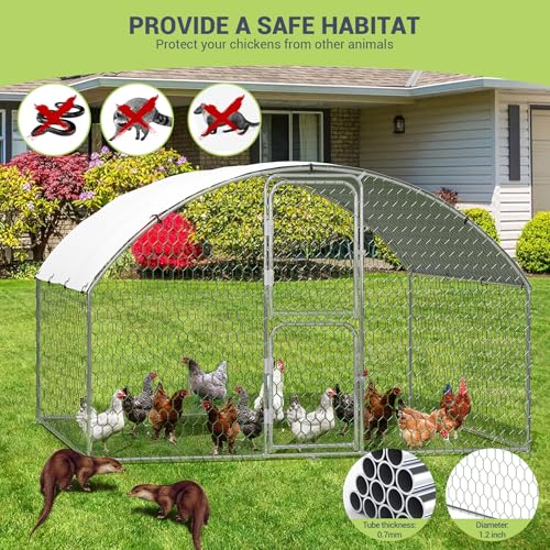 Large Metal Chicken Coop, Walk-in Poultry Cage, Large Chicken Run with Waterproof & Anti-Ultraviolet Cover, Chicken House with Double Lockable Doors for Outdoor 9.8x6.5x6.6Ft - size: 9.8' W x 6.5' D x 6.5' H