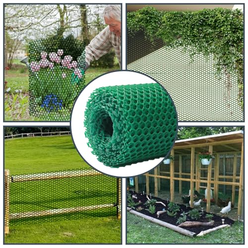 Plastic Wire Mesh Fence, 1.3ft x 50ft /15.7in x 600in Plastic Chicken Wire Fence Mesh Versatile Plastic Fencing Wire Netting Poultry Animal Barrier Fence with 150 Zip Ties for Garden & Farm, Green - color: Green