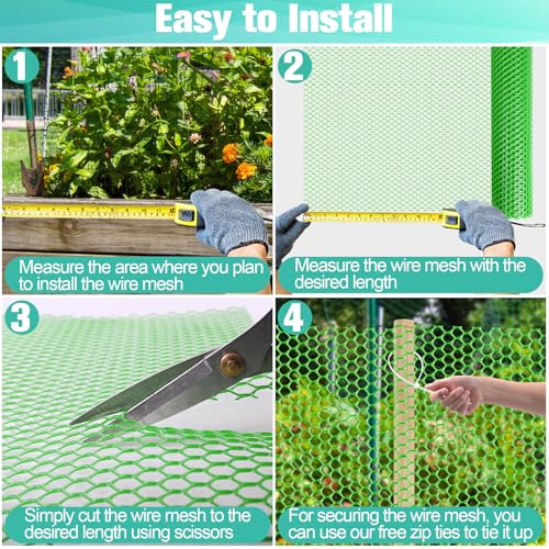 Plastic Mesh Fence Sheet 15.7IN x 10FT - 0.3IN Opening Plastic Chicken Wire Netting Roll Durable for Dogs, Poultry, Puppy, Garden Snake Barrier with 50 Pcs Zip Ties - Green - color: Green, size: 15.7IN x 10FT + 50Ties
