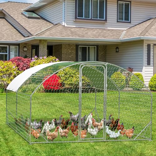 Large Metal Chicken Coop, Walk-in Poultry Cage, Chicken Run Pen House with Reinforcement & Waterproof & Anti-Ultraviolet Cover Chicken Coop Run with Lockable Doors for Outdoor 9.8 x 13.1 x 6.6ft