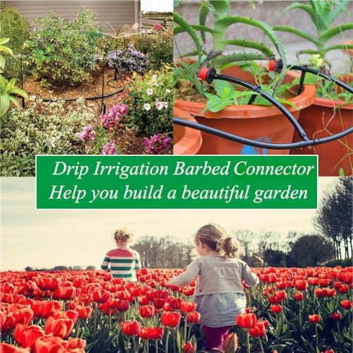 Kalolary 200pcs 1/4" Universal Barbed Tee Fittings, Drip Irrigation Barbed Connectors for 1/4 Inch Water Hose Connectors 4mm/7mm Water Tube Drip Irrigation Watering System - size: 200pieces