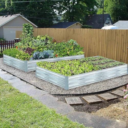 Galvanized Raised Garden Beds 2-Pack (8x4x1ft Each) – Flat Panel Design with 4 Support Bars, Heavy-Duty Metal Planter Box for Vegetables, Herbs, Flowers, Budget-Friendly Steel Garden Kit - size: 8x4x1ft (2 pack)