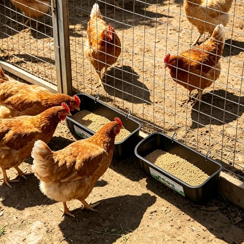 Chicken Feeder Trough, Hanging Fence Feed Trough for Livestock Poultry, Chicken Feeder Waterer Bucket for Goat Sheep Deer Poultry Duck Gooses( 2 * 2.7 Quart ) - color: Black