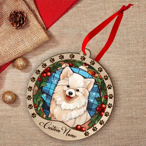 Personalized American Eskimo Ornament, American Eskimo Christmas Ornament, Custom Name American Eskimo Dog Suncatcher for Christmas Tree - color: American Eskimo