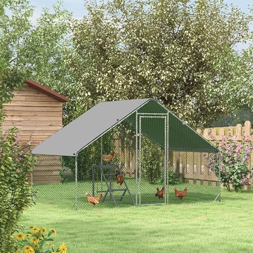 9.8ft Long × 6.6ft Wide × 6.6ft High Galvanized Steel Chicken Run with Walk-in Clearance Lockable Door UV-Resistant Cover Silver