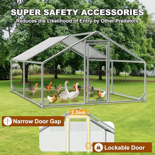 Large Outdoor Chicken Coop with Run, Metal Walk-in Poultry Cag with Waterproof & Anti-UV Cover Lockable Doors,Ducks Coop and Other Small Animals for Yard/Farm/Ranch (13.16'L x 9.88'W x 6.59'H) - size: 13.16'L x 9.88'W x 6.59'H