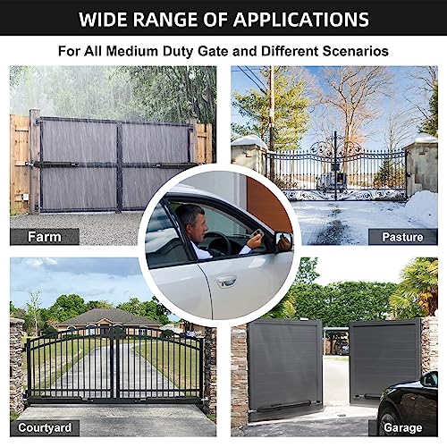 JUJIANG C01 Automatic Gate Opener with Remote Complete Kit for Swing Gate Up to 440lb 12FT per Arm, Electric Gate Openers Light Duty Dual Swing Gate Openers Automatic Gate Motor 40W AC Powered - style: 440lb Dual Gate Opener