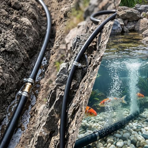 All-Weather 328ft Weighted Pond Tubing, 45 lbs Heavy Duty Self Sinking Pond Hose with 8 Clamps, Anti-Kink Flexible Pond Aerator Tubing for Aquaculture and Water Recirculation - size: 3/8" id - 328ft