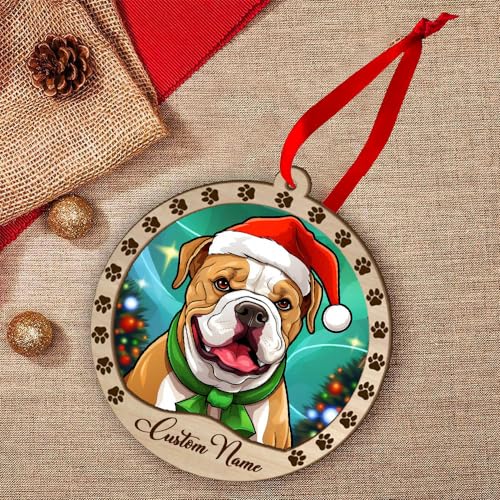 Personalized American Bulldog Ornament, American Bulldog Christmas Ornament, Custom Name American Bulldog Dog Suncatcher for Christmas Tree - color: American Bulldog