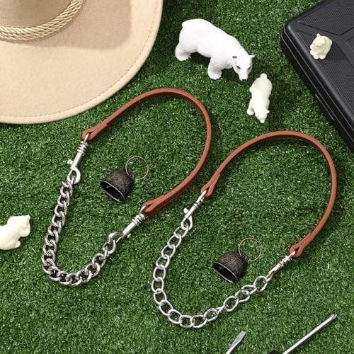 Misdary 4 Pack Goat Collars with Bells, Adjustable Iron Goat Chain Halter 14''-24'' Long for Sheep Horse Dog Cow Calf Farm Animal Supplies Accessories Animal Lovers Gift (Brown)