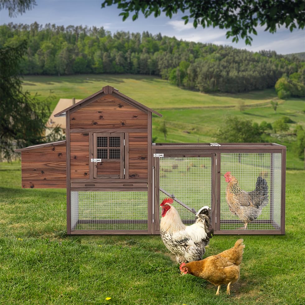 Wooden Chicken Coop, 80IN Outdoor Chicken Cages and Run with Nesting Boxes for 2-4 Chickens, Hen Run Poultry Pet House Rabbit Hutch with Waterproof Roof & Removable Tray for Backyard Poultry (ONE) - size: ONE