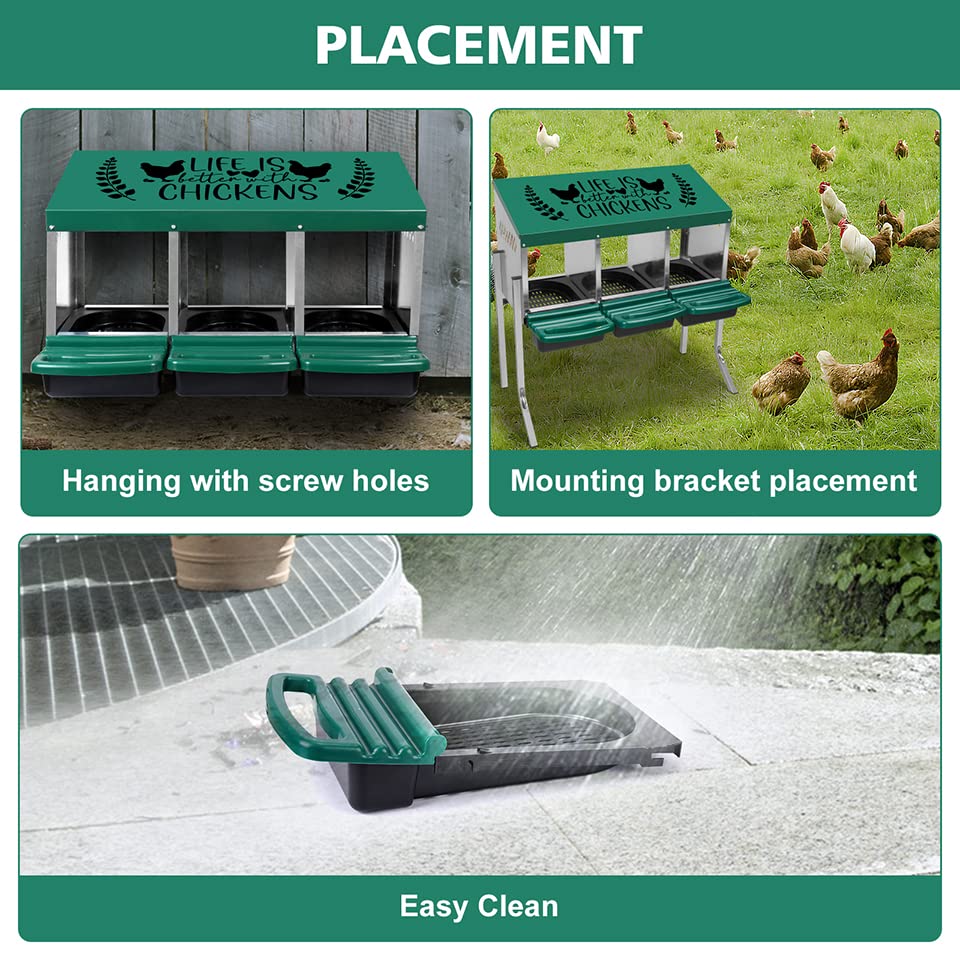 Tgeyd Nesting Boxes - 3 Holes for Laying Eggs - Chicken Brooder Box with Perch - Coops for 3 Up to 12 Chickens - size: 3 Holes