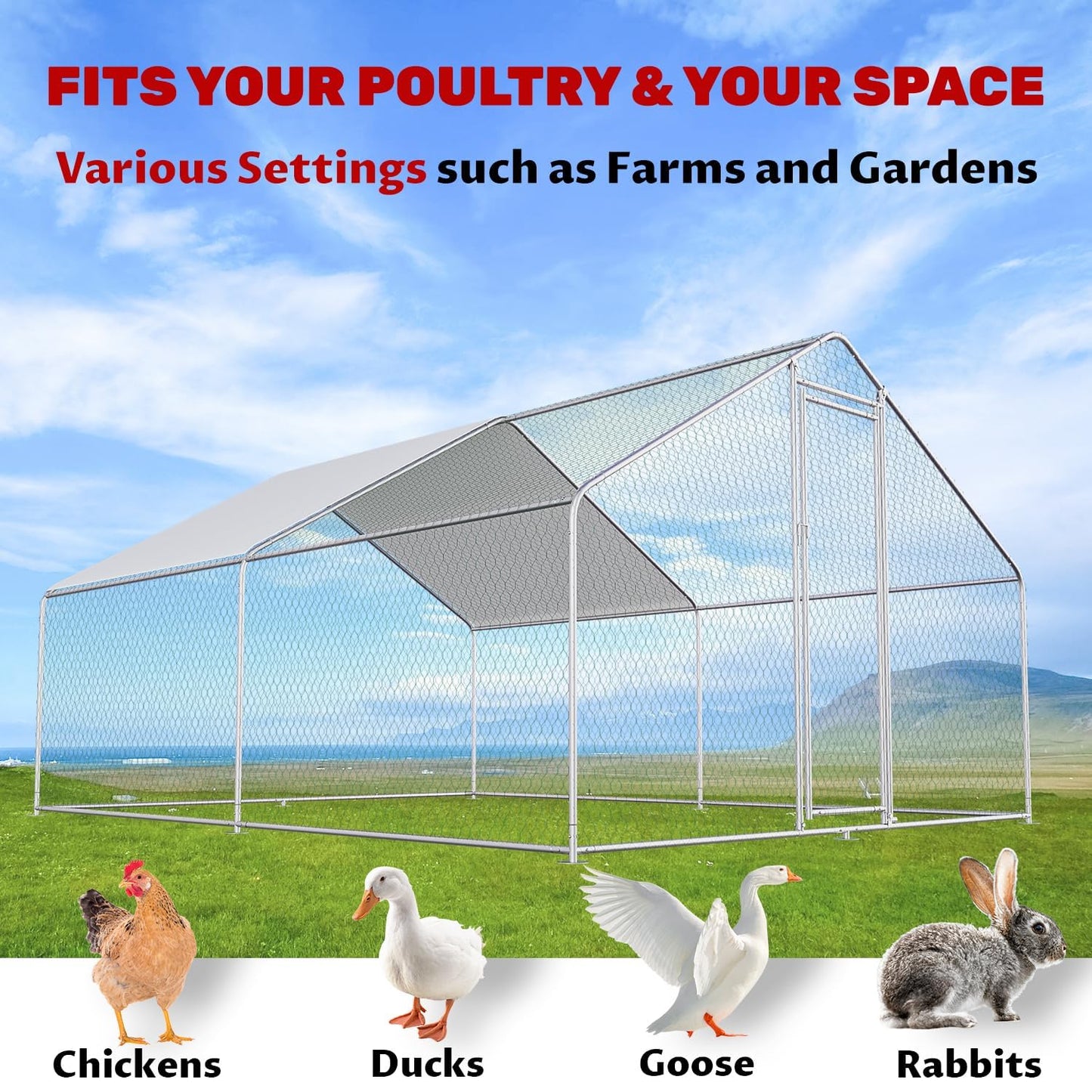 Large Metal Chicken Coop Walk-in Poultry Cage Chicken Run Pen Rabbit Duck House with Waterproof and Anti-UV Cover for Outdoor Farm Use - color: 3-Unit Coop