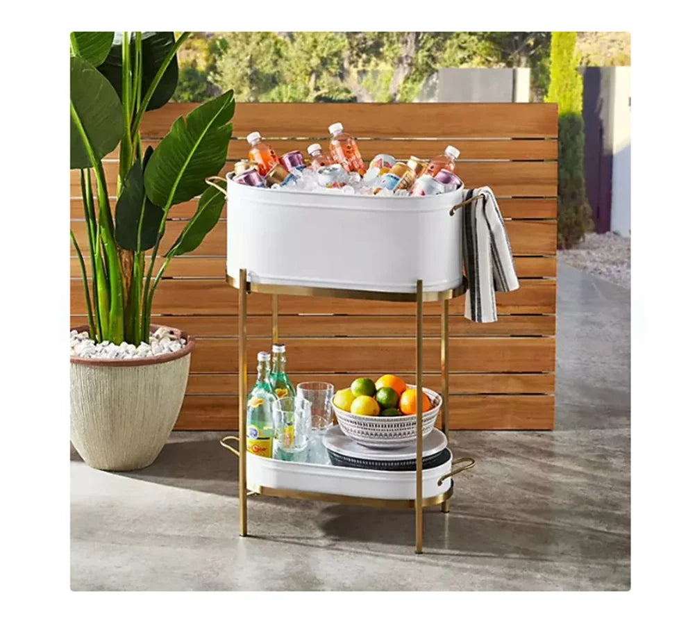 Member's Mark Home Stainless Steel Beverage Tub with Stand - Bottom Tray - Ice Bucket - Party Drink Holder - Outdoor or Indoor Use - Free Standing