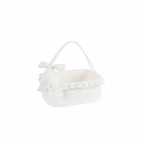 White Gift Basket with Long Handles, Large Woven Baskets for Gifts with Gift Bag - color: White
