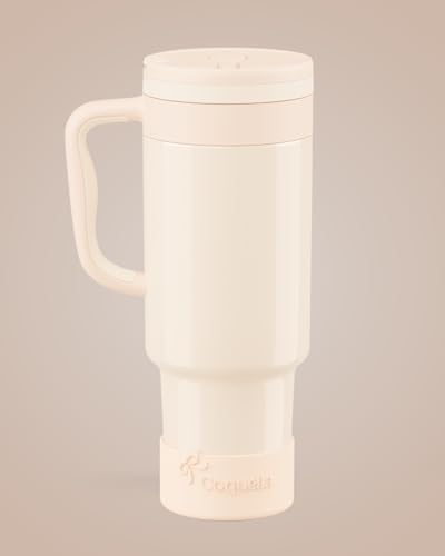 40 oz Insulated Tumbler with Handle and Push-Button Straw Lid, Stainless Steel Travel Cup for Gym Office, Leakproof, BPA-Free, Cup Holder Friendly, Bow Silicone Boot, Cream (Cloudy Cream) - color: Cloudy Cream