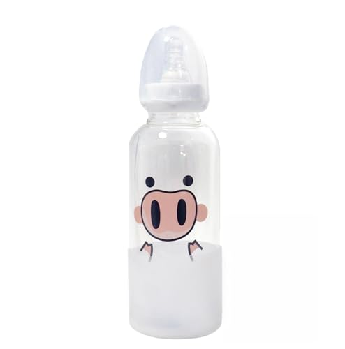 CutiePlusU Adult Glass Feeding Bottle Cute Printed Large Size Baby Bottles Pig Nose 13.5Oz/400ML - color: Pig Nose