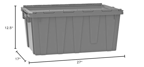 Buckhorn AR2717120202000 Industrial Plastic Stackable Storage Tote Container with Hinged Attached Lid, 27-Inch L x 17-Inch W x 12-Inch H, Red - color: Red