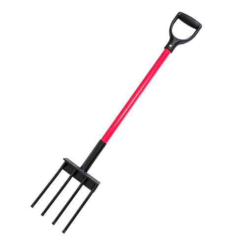Bully Tools Spading Fork with D-Grip, Heavy Duty Garden Fork for Digging, Aerating and Harvesting Root Crops, 44" Fiberglass Handle, Ideal for Garden Beds and Pavers Base Prep, 100% Made in USA