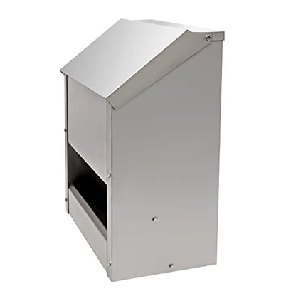 Galvanized Steel Chicken Feeders No Waste Poultry Feeder Rainproof Hanging Poultry Feeder Trough with Lid Holds 25lbs of Feed, No Assembly Required