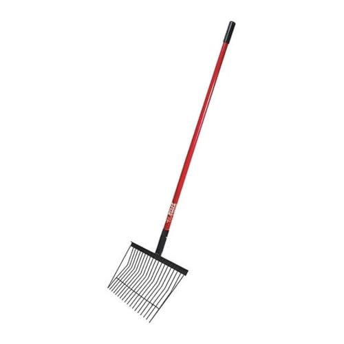 Bully Tools Stall Fork Tool - Heavy Duty 18-Spring Steel Tines Pitchfork with Long Fiberglass Handle, Ideal for Gardening, Farming, Bedding, Yard Cleaning and Transferring Hay - 100% Made in The USA