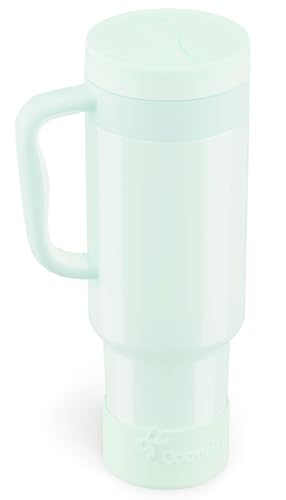 40 oz Insulated Tumbler with Handle and Push-Button Straw Lid, Stainless Steel Travel Cup for Gym Office, Leakproof, BPA-Free, Cup Holder Friendly, Bow Silicone Boot, Green (Morning Mist) - color: Morning Mist