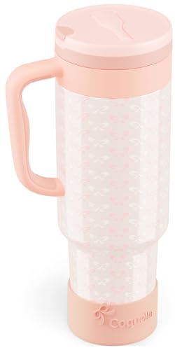 40 oz Insulated Tumbler with Handle and Push-Button Straw Lid, Stainless Steel Travel Cup for Gym Office, Leakproof, BPA-Free, Cup Holder Friendly, Bow Silicone Boot, Cream (Coquette Peachy) - color: Coquette Peachy