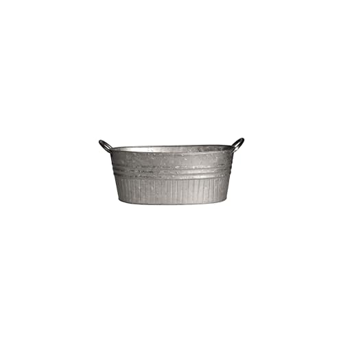 Headwind Decorative Planter - Oval Galvanized Tubs Planter with Handles – 12 Inch Lightweight Steel Indoor Oval Plant Pot with Drainage Holes – Large Galvanized Tub Flower Bucket – Outdoor Planter - color: Galvanized Oval, size: 12 Inch