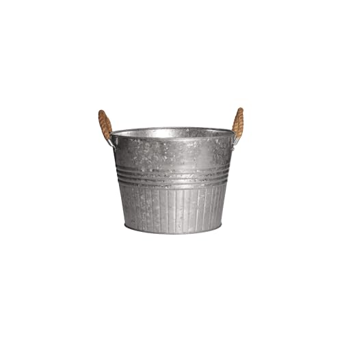 Headwind Decorative Planter - Round Galvanized Bucket w/Rope Handles – 12 Inch Metal Tub Bucket Planter for Outdoor Plants w/Drainage Hole – Galvanized Large Outdoor Planters Buckets by Robert Allen - color: Galvanized Rope, size: 12 Inch