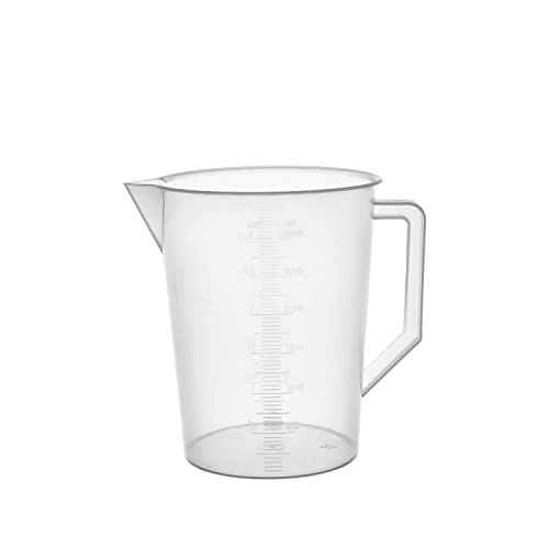 Aicosineg Measuring Cups 3000ml Plastic Graduated Cup PP Graduated Beaker Clear Scale Cup Liquid Measuring Mixing Cup Graduated Plastic Measuring Cup with Handle and Spout for Lab Kitchen Transparent