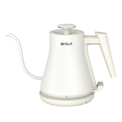 Gooseneck Electric Kettle 0.8L (27oz) - 1000W Rapid Fast Boiling Tea Kettle with Auto Shut Off, Stainless Steel Leak-Proof Elegant White Water Boiler - color: White
