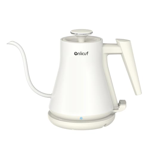 Gooseneck Electric Kettle 0.8L (27oz) - 1000W Rapid Fast Boiling Tea Kettle with Auto Shut Off, Stainless Steel Leak-Proof Elegant White Water Boiler - color: White