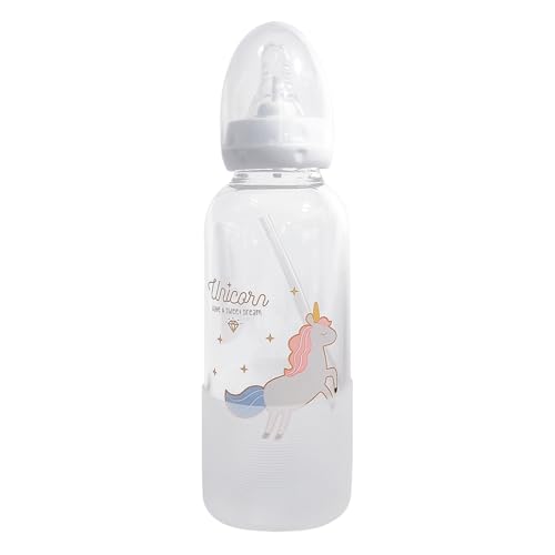 CutiePlusU Adult Glass Feeding Bottle Cute Printed Large Size Baby Bottles Unicorn 13.5Oz/400ML - color: Unicorn