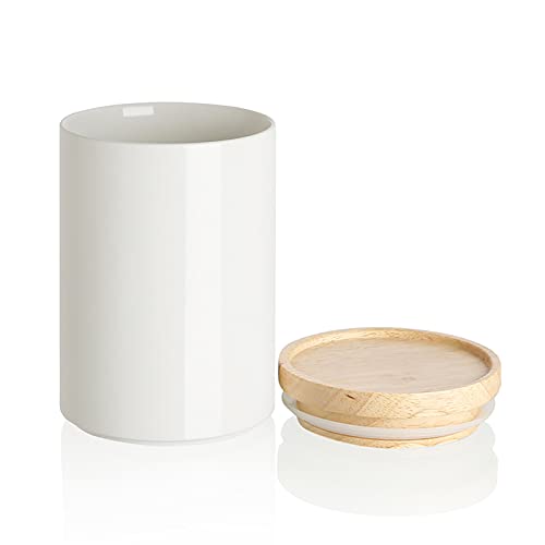 Sweejar Kitchen Canisters Ceramic Food Storage Jar, Stackable Containers with Airtight Seal Wooden Lid for Serving Coffee Bean, Flour, Tea, Cookies and More - 58 Fl Oz (White) - color: White, style: 58 Fl Oz (5.2"x7.8")