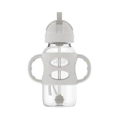 Dr. Brown's Milestones Wide-Neck Sippy Straw Bottle with 100% Silicone Handles and Weighted Straw, 9 oz/270 mL, Gray, 6m+ - color: 1-Pack, Gray, size: 1 Count (Pack of 1)