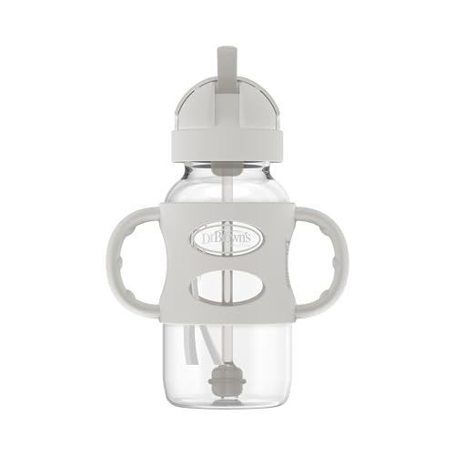Dr. Brown's Milestones Wide-Neck Sippy Straw Bottle with 100% Silicone Handles and Weighted Straw, 9 oz/270 mL, Gray, 6m+ (Pack of 6) - color: 1-Pack, Gray, size: 1 Count (Pack of 6)