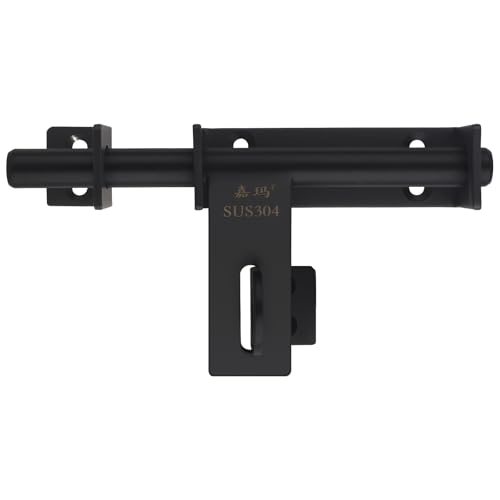 Heavy Duty Barrel Bolts Safety Door Lock, 6.7 Inch Slide Bolt Gate Latch with Padlock Hole,Solid SUS304 Stainless Steel Barrel Bolt Latch for Wooden Fence, Yard Door, Barn Door, Shed Door, Interior - color: Black